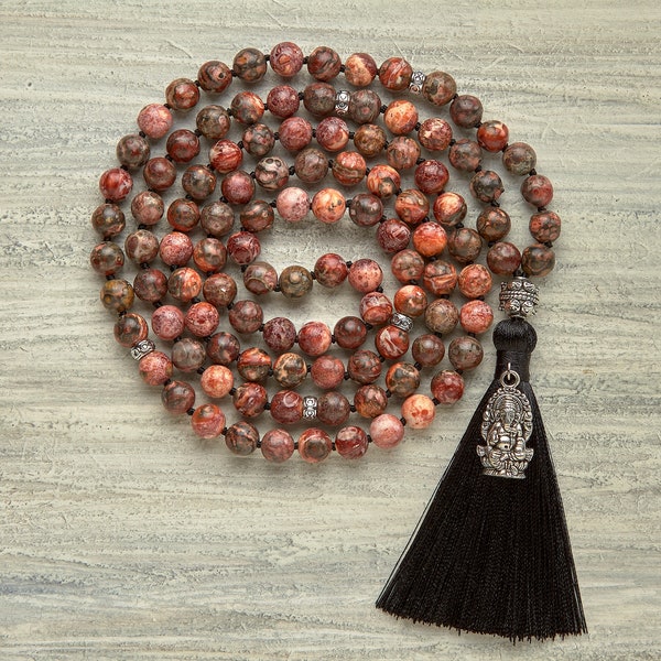 Mala necklace - 108 prayer beads Ganesha necklace Prosperity Buddhist gifts for meditation Mantra mala beads Yogi jewelry Affirmation beads