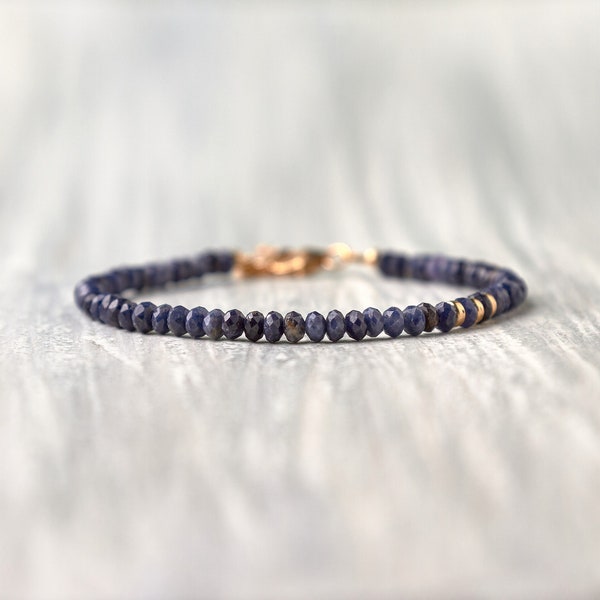 Gemstone bracelet - Natural Sapphire bracelet September birthstone jewelry Anniversary gift for her Healing stones bracelet Sapphire jewelry