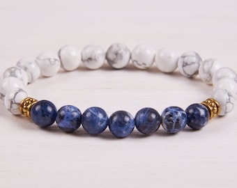 Handmade Beaded Bracelet - Howlite bracelet Sodalite bracelet Yoga jewelry Gemstone bracelet Mens bracelet Women bracelet Mens gift bracelet