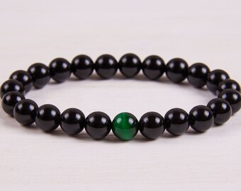 Handmade Beaded Bracelet - Mens bracelet / Black onyx tigerv eye mens beaded bracelet