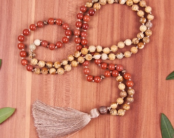 Mala beads 108 - Jasper mala Meditation necklace Tibetan mala necklace Jasper jewelry Healing necklace Prayer beads 108 Mantra necklace