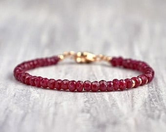 Gemstone bracelet - Genuine Ruby bracelet gold July birthstone jewelry Girlfriend gift for mom Ruby jewelry July birthday gifts for her