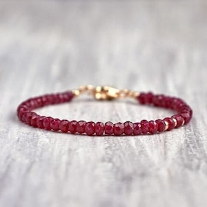 Gemstone bracelet - Genuine Ruby bracelet gold July birthstone jewelry Girlfriend gift for mom Ruby jewelry July birthday gifts for her