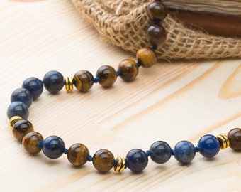 Mens necklace Tiger eye necklace Mens gift for husband Mens jewelry Blue sodalite necklace for men Gemstone necklace Womens stones necklace
