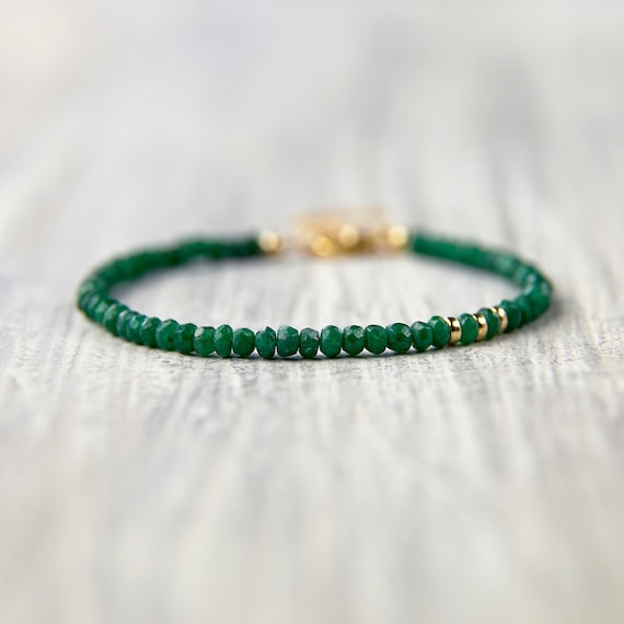 Raw Emerald and Gold Filled Beads, 4mm, Stretch Bracelets, Set of 3 | Gemstone Jewelry Stores Long Island