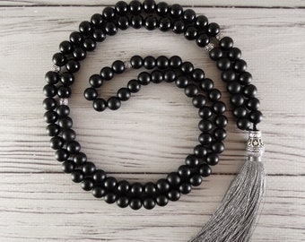 Mala necklace -Shungite mala 108 Meditation beads Black Onyx mala beads Yoga mala Prayer beads Yoga gift Buddhist necklace Shungite necklace