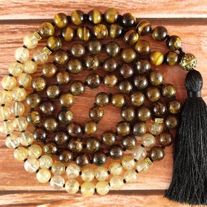 108 mala beads Yoga jewelry Buddhist mala necklace Healing mala jewelry Gemstone mala 108 Solar plexus chakra healing stone mala Prayer mala