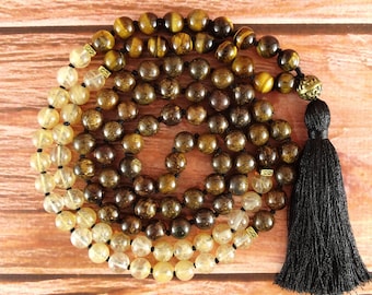 108 mala beads Yoga jewelry Buddhist mala necklace Healing mala jewelry Gemstone mala 108 Solar plexus chakra healing stone mala Prayer mala