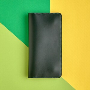 Cartera de cuero verde intenso, Cartera para hombre, Cartera delgada para mujer, Cartera larga para hombre, Cartera minimalista, Cartera de cuero para hombre, Carteras en efectivo para mujer