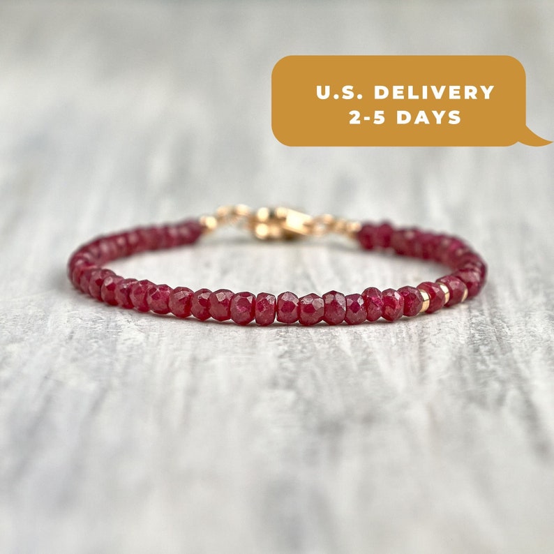 Genuine Ruby bracelet gold filled July birthstone jewelry Girlfriend gift for mom Ruby jewelry July birthday gifts for her Gemstone bracelet 