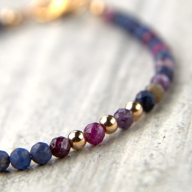 Gemstone bracelet Multicolor sapphire bracelet gold Wife gifts from husband Natural sapphire jewelry women September birthstone bracelet image 2