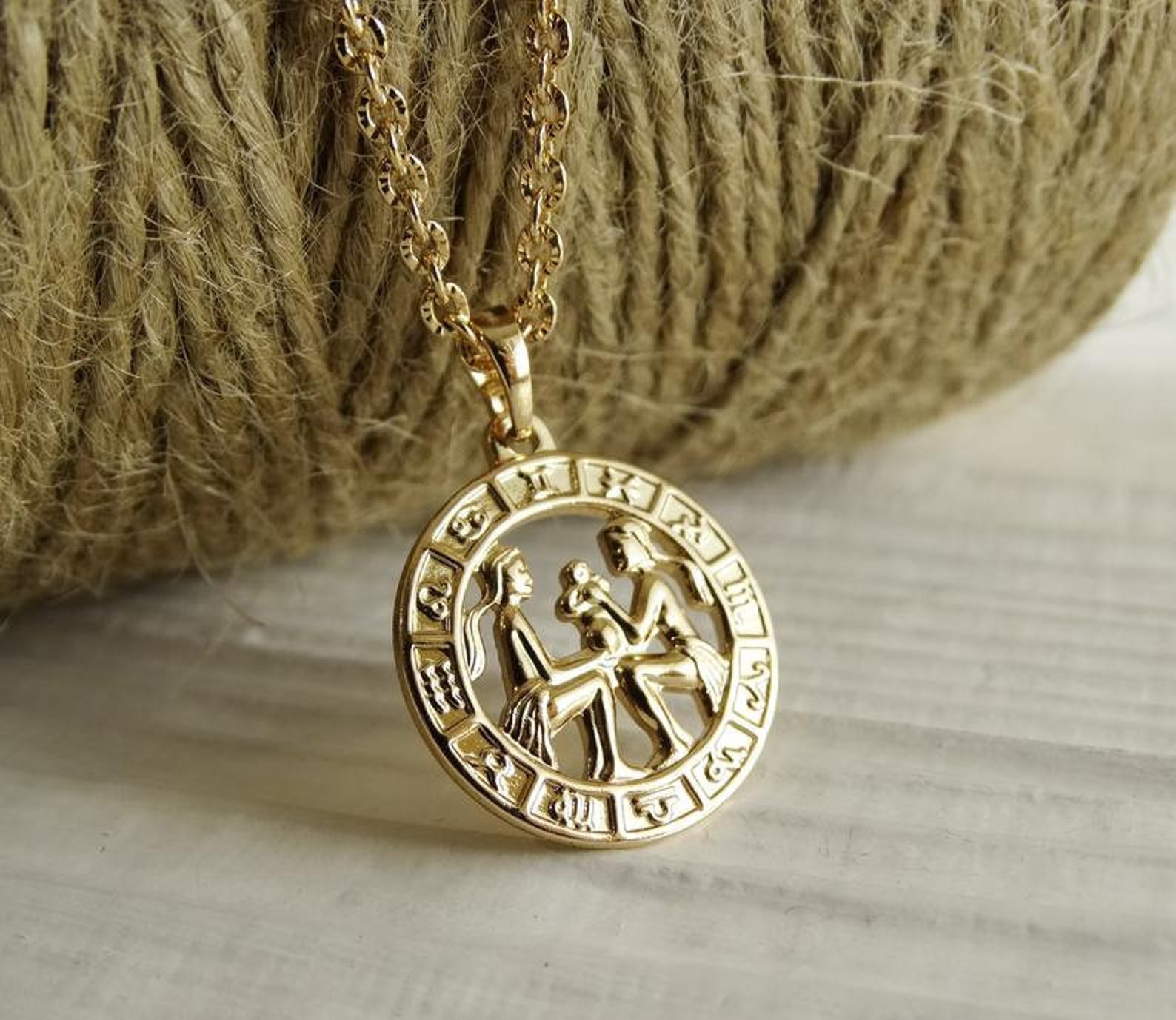 Gemini necklace gold Mens zodiac necklace Gemini jewelry Etsy