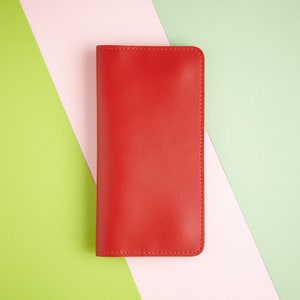 Cartera de cuero rojo italiano genuino, Cartera de cuero para mujer, Carteras largas para mujer, Regalo hecho a mano para su cartera minimalista mujeres Cartera en efectivo