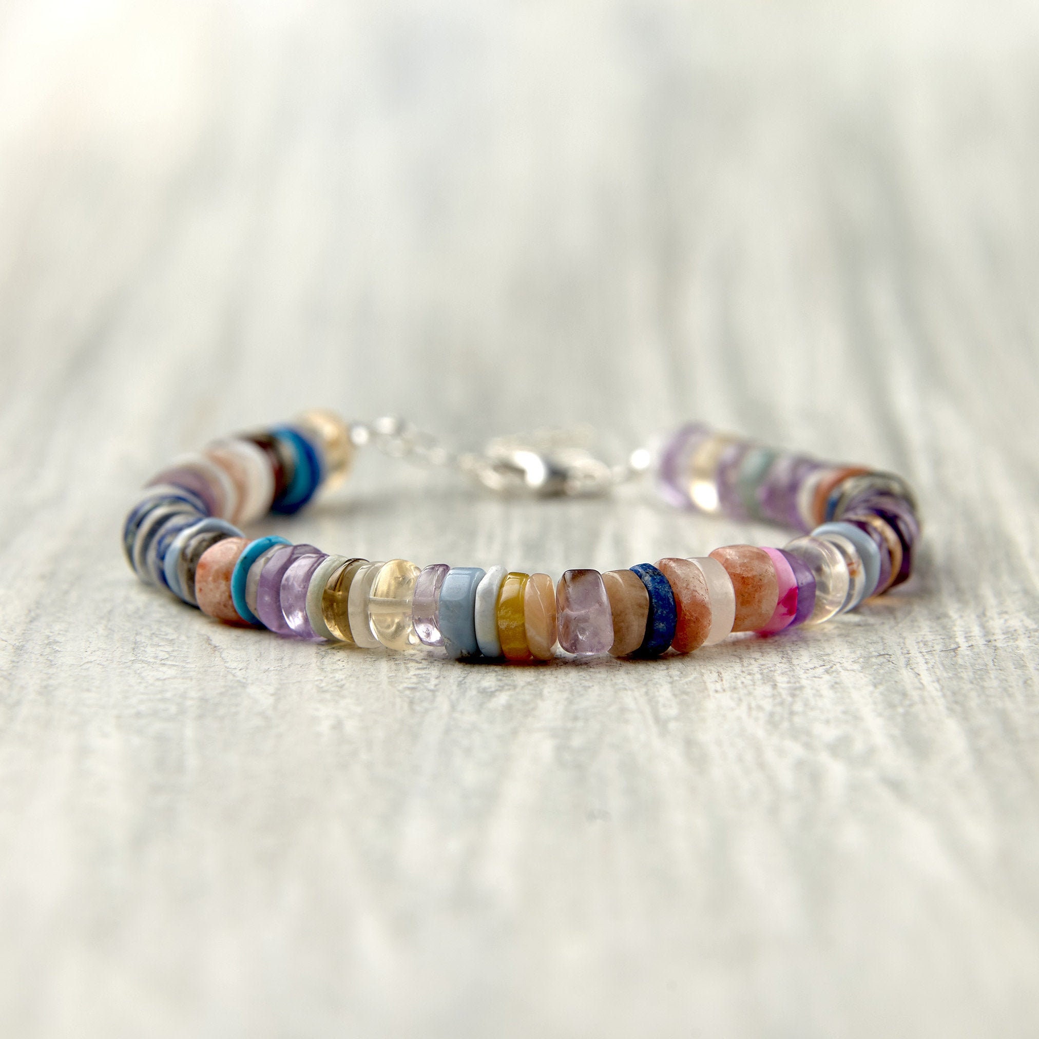 Multicolor gemstone bracelet sterling silver Raw stones Etsy