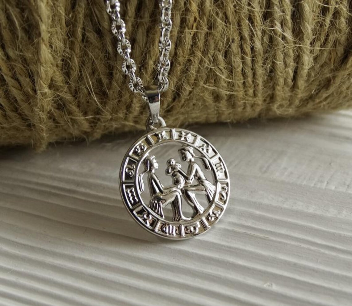 Gemini necklace gold Zodiac jewelry Mens zodiac necklace for Etsy