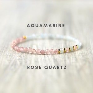 Christmas Gift For Her Rose quartz & Aquamarine bracelet Tiny stones bracelet Handmade jewelry Dainty jewelry Bracelet for Mom Fertility image 1