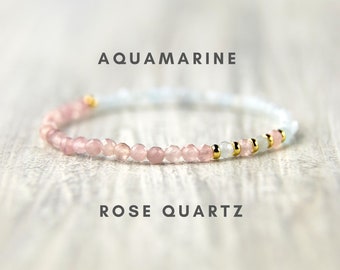 Christmas Gift For Her - Rose quartz & Aquamarine bracelet Tiny stones bracelet Handmade jewelry Dainty jewelry Bracelet for Mom Fertility