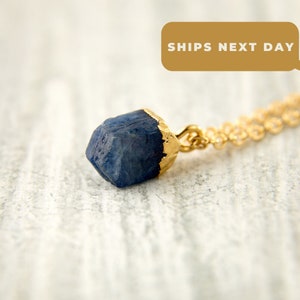 Raw Gemstone Necklace - Raw sapphire necklace gold September birthstone necklace Raw birthstone jewelry Blue sapphire birth stone necklace