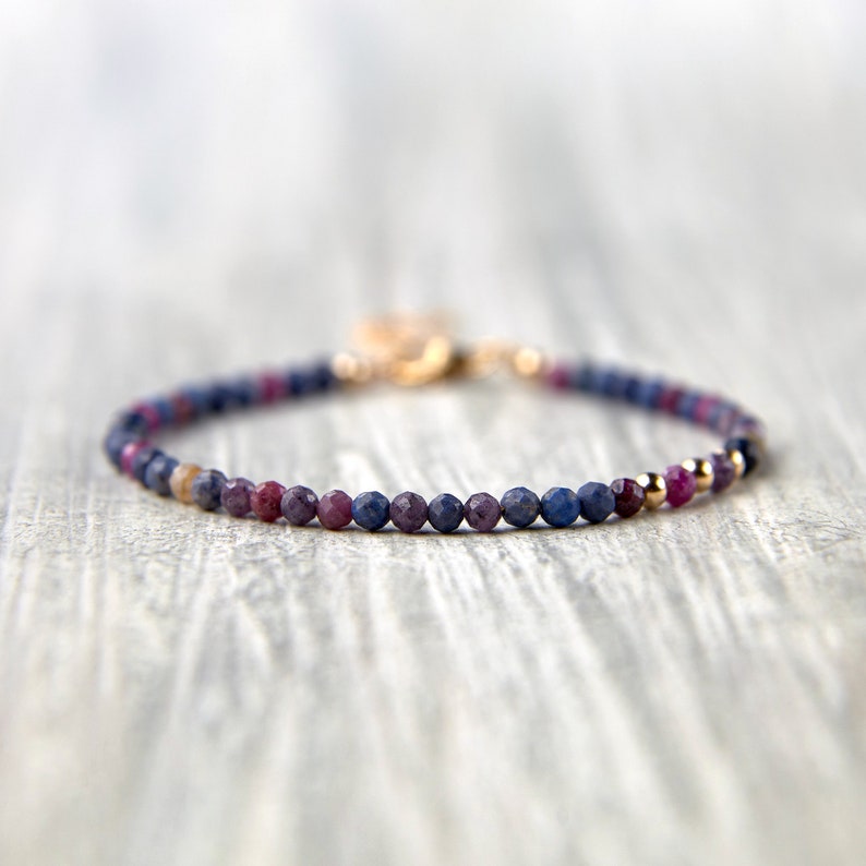 Gemstone bracelet Multicolor sapphire bracelet gold Wife gifts from husband Natural sapphire jewelry women September birthstone bracelet image 1