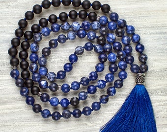 Mala beads 108 - EMF protection necklace Shungite mala necklace Sodalite mala beads Mala gifts for men Meditation jewelry Mens boho necklace