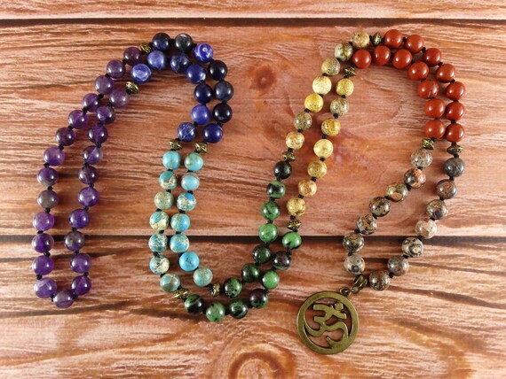 Green /& Rainbow All Seven 7 Chakras 108 Mala Kundalini Necklace Gift Serpentine Kundalini Chakra Mala Beads Necklace with Cotton Tassel