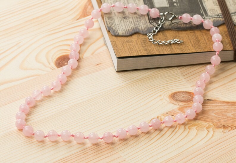 Rose Quartz Necklace Womens Jewelry Beaded Necklace Rose Etsy