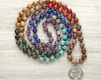 Mala necklace - 7 Chakra mala 108 prayer beads Meditation mala beads Tassel yoga necklace Meditation necklace Tibetan mala Healing stones