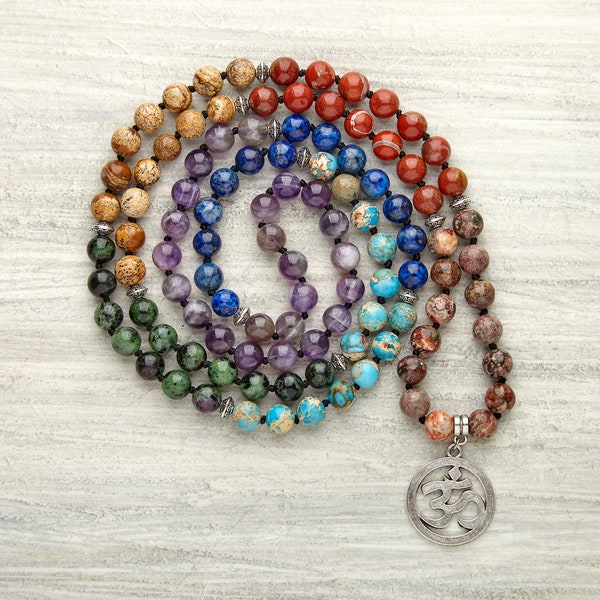 Mala necklace - 7 Chakra mala 108 prayer beads Meditation mala beads Tassel yoga necklace Meditation necklace Tibetan mala Healing stones