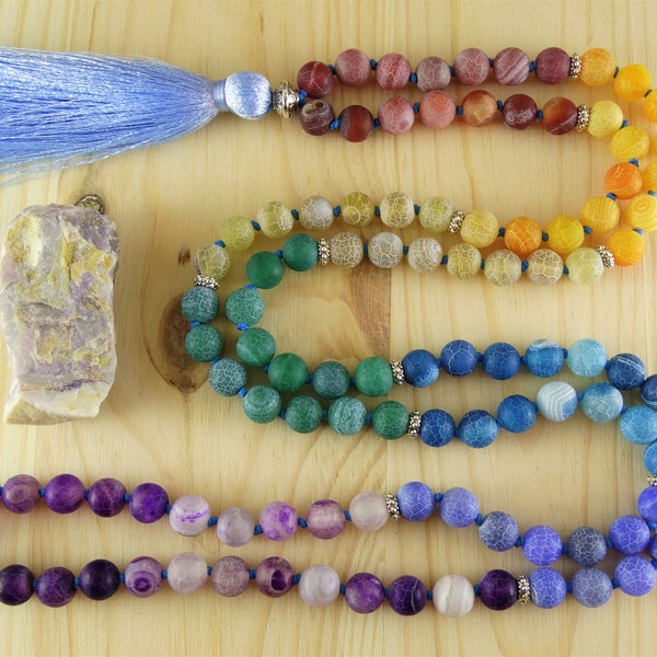 Collar Chakra mala, Cuentas de oración Collar de piedras curativas, Cuentas de Mala Collar budista, Regalos joyas de yoga, Cuentas de meditación Piedras de chakra