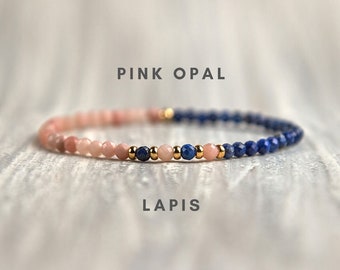 Christmas Gift For Her - Lapis & Pink opal bracelet Gemstone bracelet Delicate birthstone jewelry Lapis lazuli jewelry Handmade jewelry