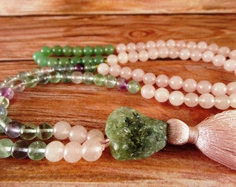 Mala beads 108 - Womens mala necklace 108 beads Tassel necklace Boho necklace Rose Quartz mala beads Meditation necklace Fluorite jewelry
