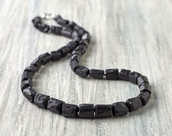 Handmade Beaded Necklace - Mens Black tourmaline choker necklace for protection