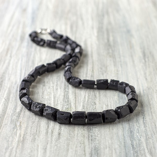 Handmade Beaded Necklace - Mens Black tourmaline choker necklace for protection