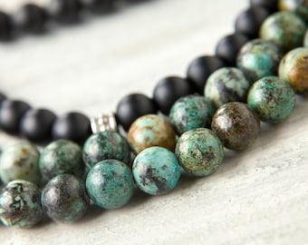 Mala beads 108 - Gives peace, balance and harmony Buddhist prayer beads EMF protection necklace Release healing Shungite Turquoise necklace