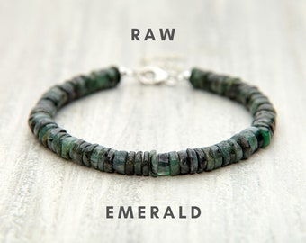 Christmas Gift For Her - Green raw emerald bracelet Genuine emerald jewelry Emerald crystal bracelet Healing crystal jewelry Stone bracelet
