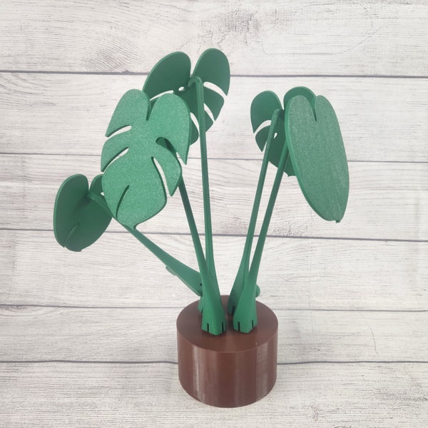 Monstera Plant - Coaster Set - 3D Printed - Leaves Attached with Magnets! Fake Monstera Plant