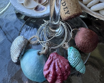 Shell Wine Glass Charms: Handcrafted Painted Shells, Set of 5