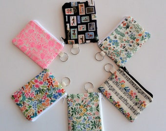 Small Fabric Zipper Pouch,Rifle Paper Co,3.5x5",Keychain Coin Purse,Key Ring Pouch Wallet,Purse Organizer,Floral Purse,Earbud Pouch