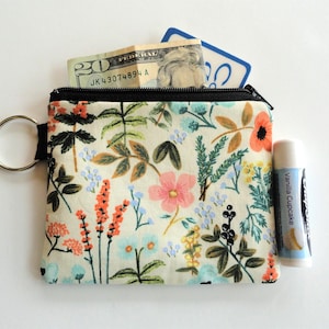 Rifle Paper Floral Small Fabric Zipper Pouch,Air Pod Pouch,Coin Purse,Keychain Wallet,Earbud Case,Mini Wallet,key ring,Sealed in Bag4&quot;x5&quot;