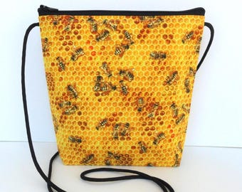 Bee Crossbody Bag: Honeycomb Fabric Shoulder Purse