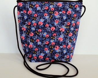 Rifle Paper Rosa Navy Crossbody Bag,Phone Purse,Small Fabric Purse,Shoulder Bag,Floral Purse,Spring Summer Purse,Flower Shoulder Bag