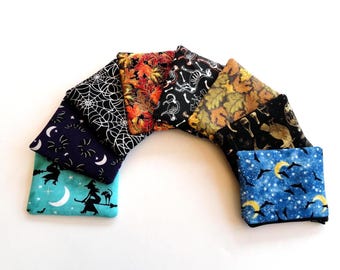Halloween Zip Pouches:  Spider Web, Raven, Bats, Witch Wallet, Key Ring Option