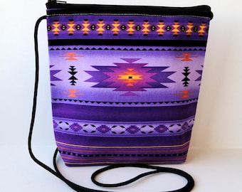 Saddle Blanket Small Crossbody Bag: Purple Southwestern Aztec Style