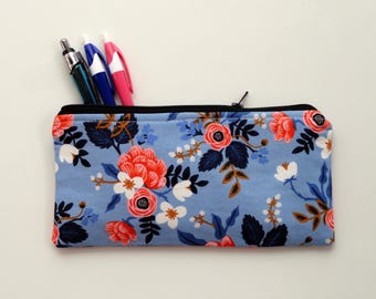 Rifle Paper Floral Periwinkle Zipper Pouch: Large Pencil Pouch & Cosmetic Case