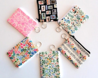 Rifle Paper Floral Key Ring Wallet for Women: Lined Cotton Pouch