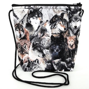 Wolf Crossbody Bag: 3D Small Cotton Purse with Paracord Strap