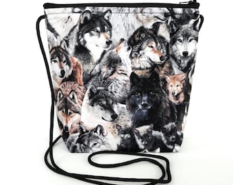 Wolf Crossbody Bag: 3D Small Cotton Purse with Paracord Strap