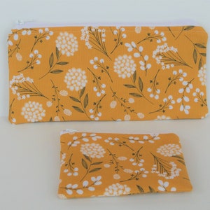 Mustard Yellow Dandelion Zipper Pouch,Floral Pencil Pouch,Floral Makeup Bag,Cosmetic Bag,Coin Purse,Wallet,Purse Organizer,Journal Pen Pouch image 1