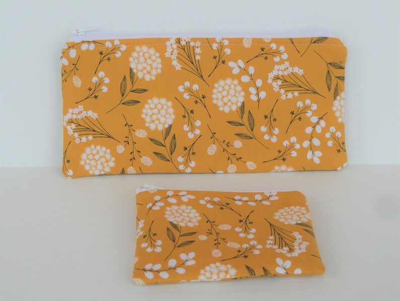 Mustard Yellow Dandelion Zipper Pouch,Floral Pencil Pouch,Floral Makeup Bag,Cosmetic Bag,Coin Purse,Wallet,Purse Organizer,Journal Pen Pouch image 1