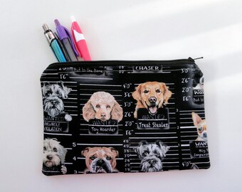 Dog Mugshots Zipper Pouch: Large Pencil Pouch, Cotton Cosmetic Bag